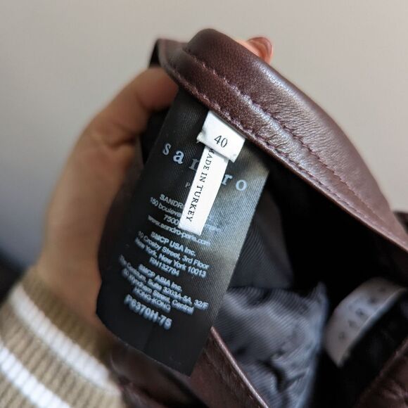 Sandro dark chocolate brown leather kick flare cropped trousers pants size 40 - Picture 5 of 7